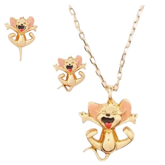 Kate Spade x tom & jerry mini pendant & earrings set in gold, pink, red, & black - Picture 3 of 5